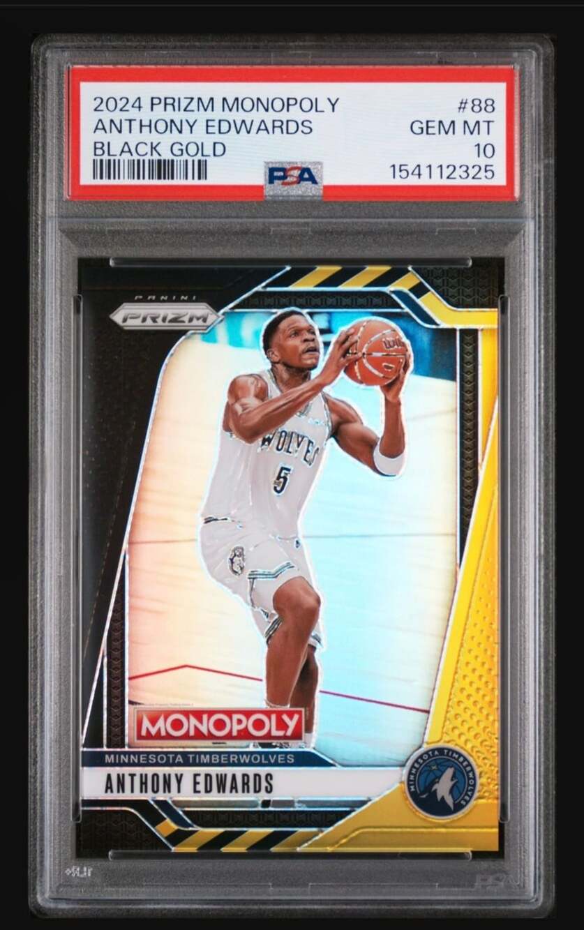2024-25 Panini Prizm Monopoly Anthony Edwards Black Gold 3/5 PSA 10 Pop 1